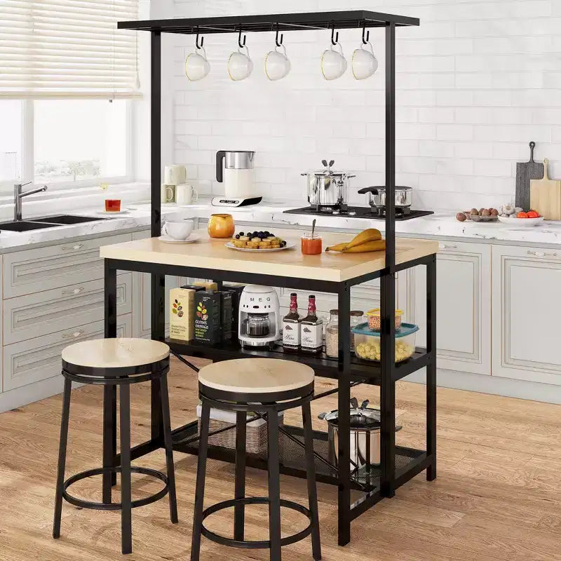 Grande île de cuisine Table de boulanger et étagère de rangement à 3 niveaux-Support de micro-ondes Étagère de four