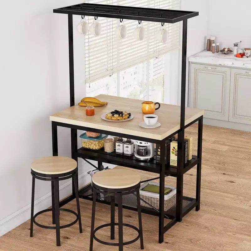 Grande île de cuisine Table de boulanger et étagère de rangement à 3 niveaux-Support de micro-ondes Étagère de four