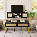 Rattan Coffee Table with 2 Drawer 45.6'' Wood Coffee Table with Storage Boho Dining Table Small Coffee Tables for Living Room
