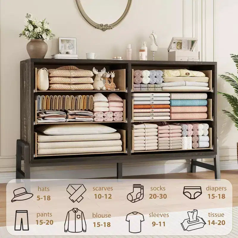 Commode 6 tiroirs en rotin avec station de charge, meuble de rangement pour chambre à coucher