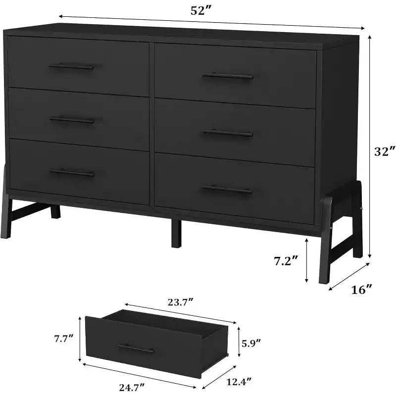 Commode 6 tiroirs en rotin avec station de charge, meuble de rangement pour chambre à coucher