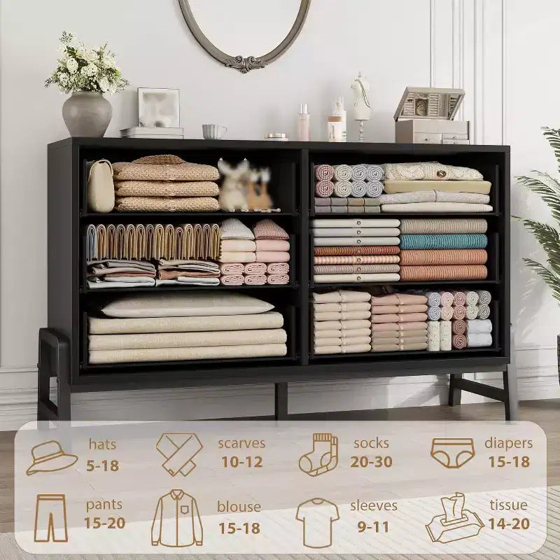 Commode 6 tiroirs en rotin avec station de charge, meuble de rangement pour chambre à coucher