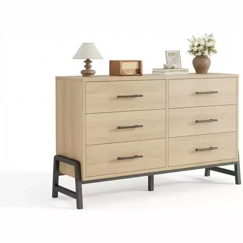 Commode 6 tiroirs en rotin avec station de charge, meuble de rangement pour chambre à coucher