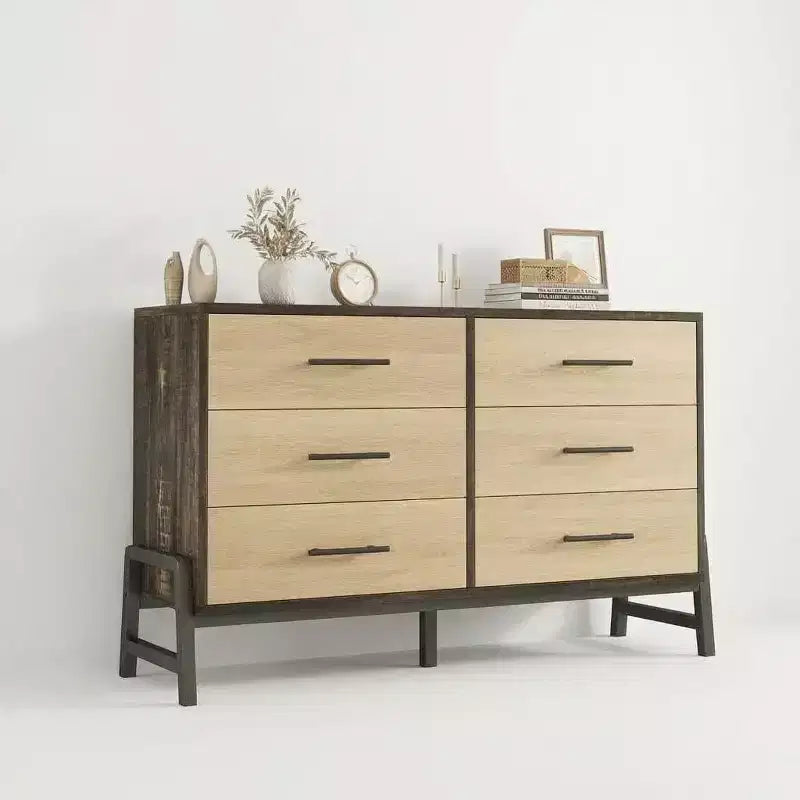 Commode 6 tiroirs en rotin avec station de charge, meuble de rangement pour chambre à coucher