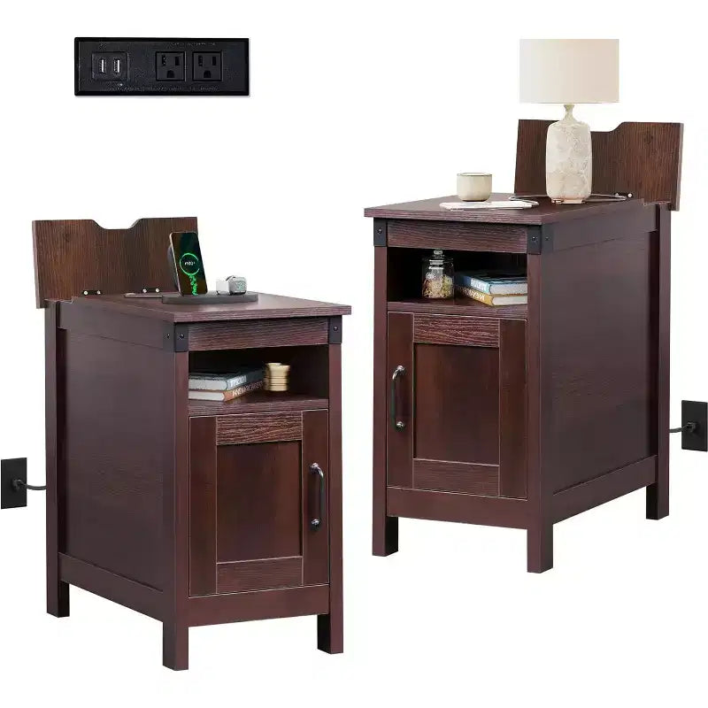 Table d'appoint de ferme avec station de recharge, tables d'appoint étroites, USB et prises