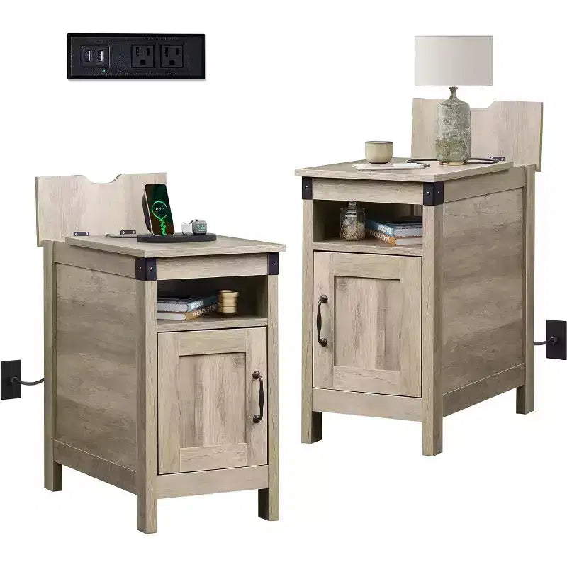 Table d'appoint de ferme avec station de recharge, tables d'appoint étroites, USB et prises