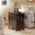DEXYLLO Farmhouse End Table Set of 2 with Charging Station, Narrow Side Tables, USB & Outlets, Wood Nightstands with Storage