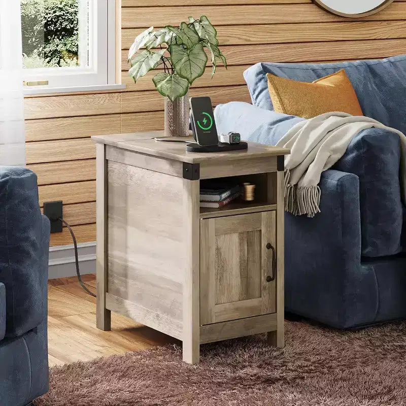 Table d'appoint de ferme avec station de recharge, tables d'appoint étroites, USB et prises
