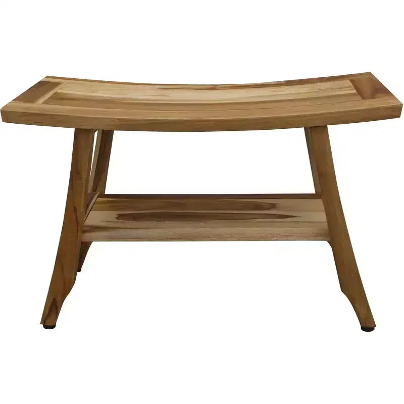 HomeRoots 28 Natural Solid Teak Rectangular Shower Bench With Shelf