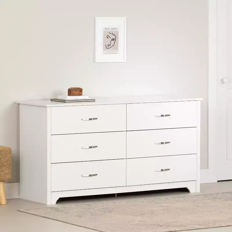 Commode horizontale en aggloméré avec 6 tiroirs, finition blanche