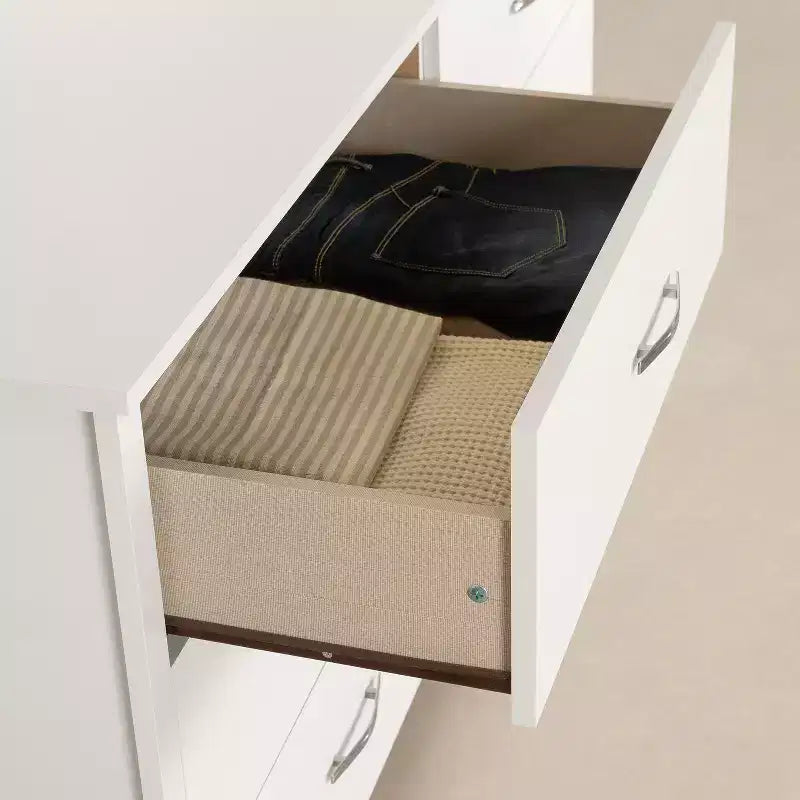 Commode horizontale en aggloméré avec 6 tiroirs, finition blanche