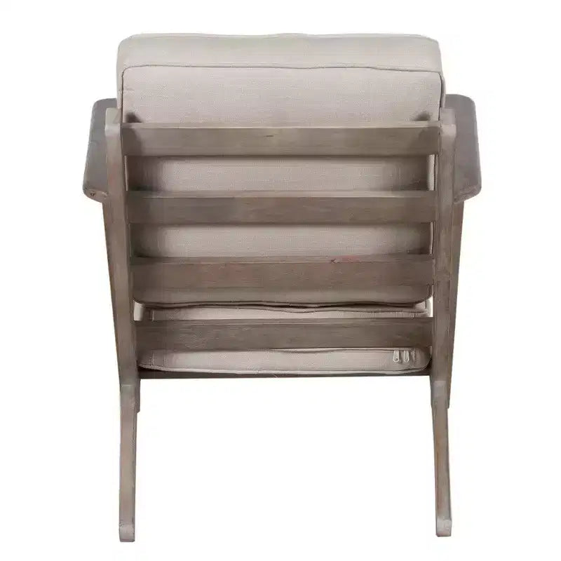 Fauteuil d'appoint artisanal en bois de manguier avec assise coussinée et pieds inclinés