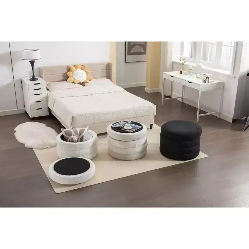 Banc de rangement rond moderne Pouf Repose-pieds rembourré en velours doux pour coiffeuse