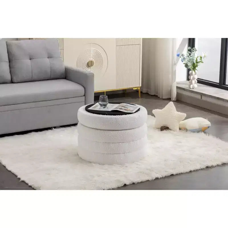 Banc de rangement rond moderne Pouf Repose-pieds rembourré en velours doux pour coiffeuse