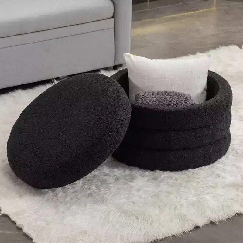 Banc de rangement rond moderne Pouf Repose-pieds rembourré en velours doux pour coiffeuse