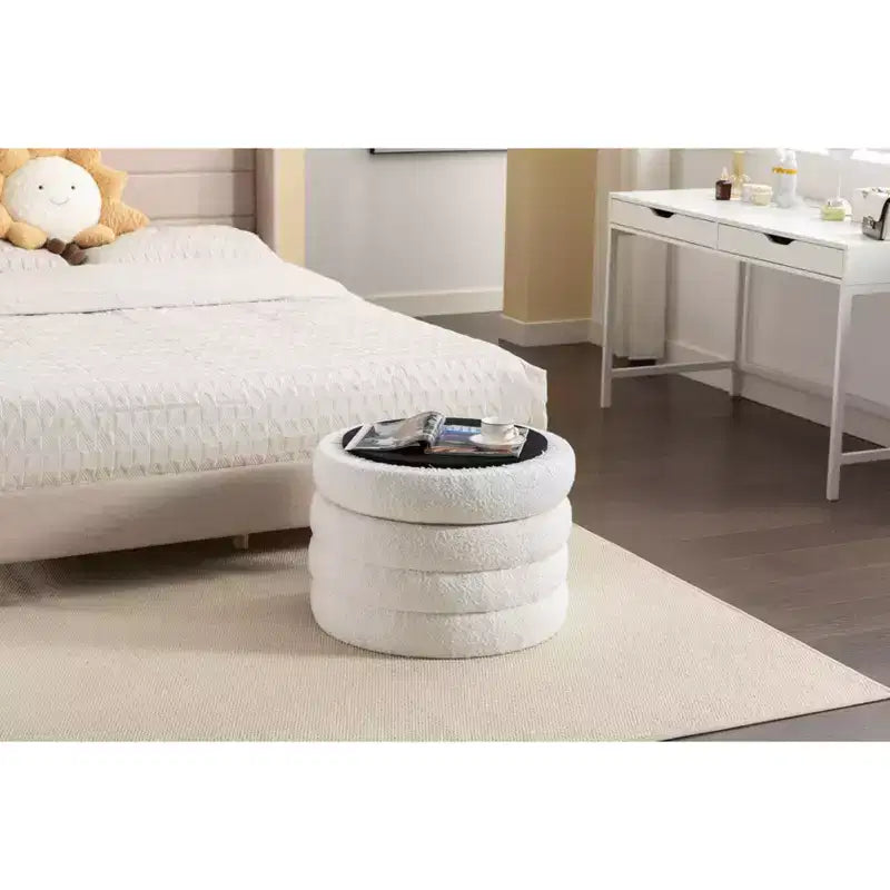 Banc de rangement rond moderne Pouf Repose-pieds rembourré en velours doux pour coiffeuse