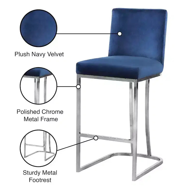 Tabouret de comptoir en velours bleu marine