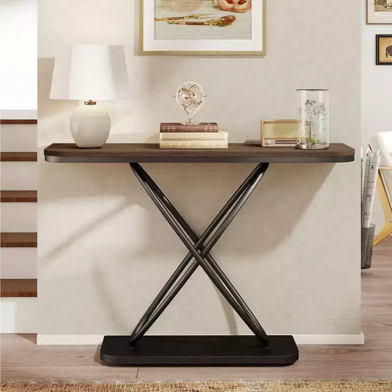 Console de ferme rustique avec cadre en métal noir pour entrée
