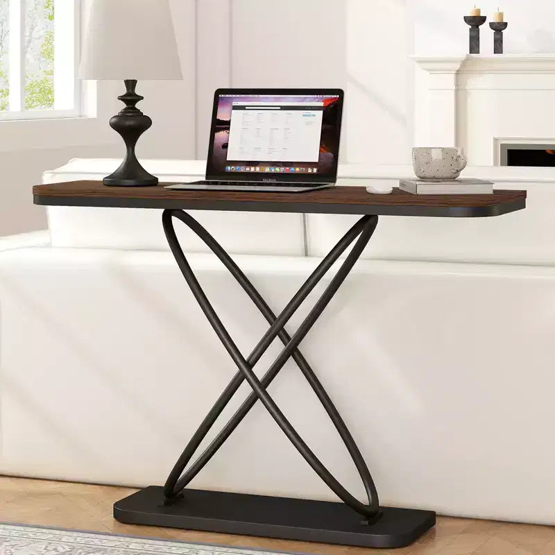 Console de ferme rustique avec cadre en métal noir pour entrée