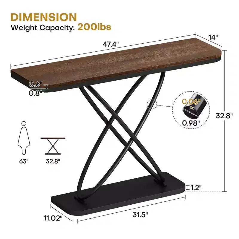 Console de ferme rustique avec cadre en métal noir pour entrée