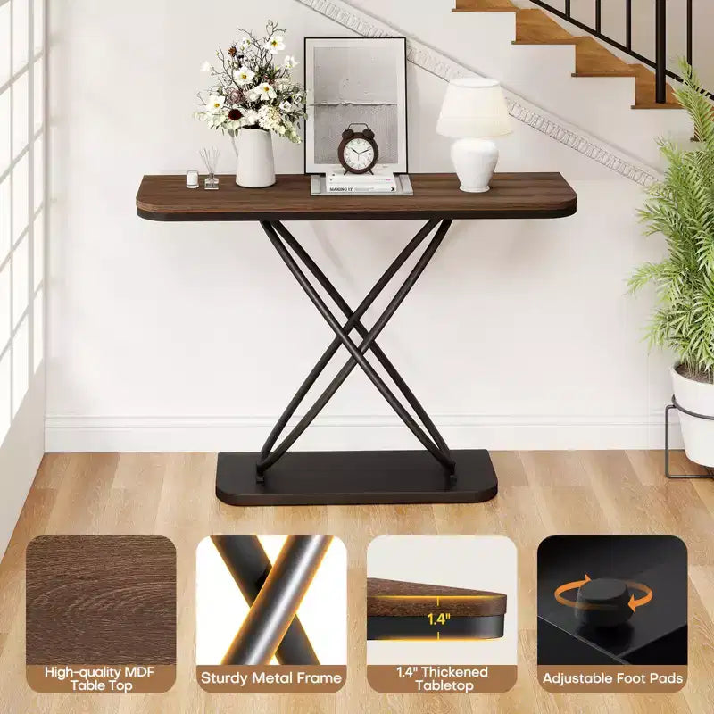 Console de ferme rustique avec cadre en métal noir pour entrée