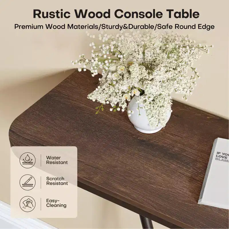 Console de ferme rustique avec cadre en métal noir pour entrée