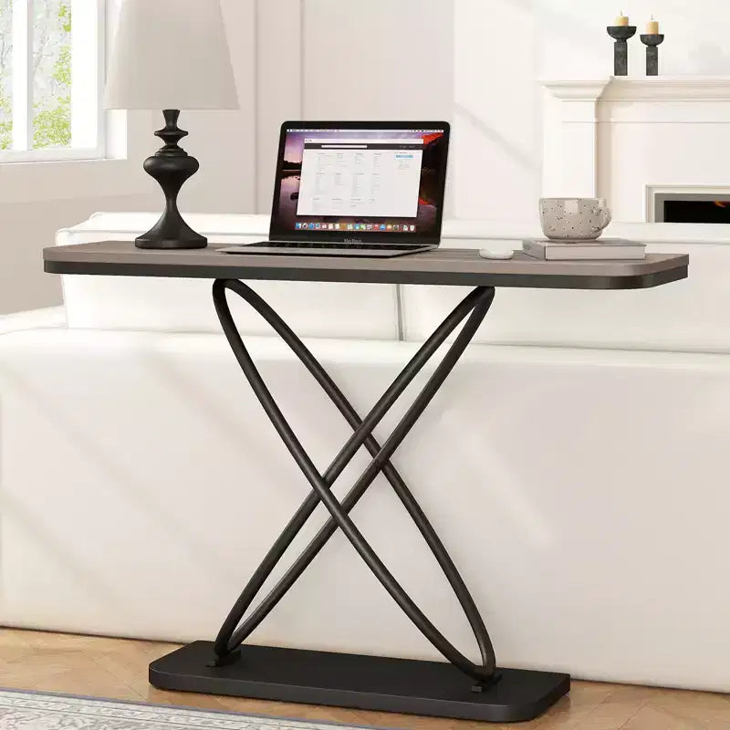 Console de ferme rustique avec cadre en métal noir pour entrée