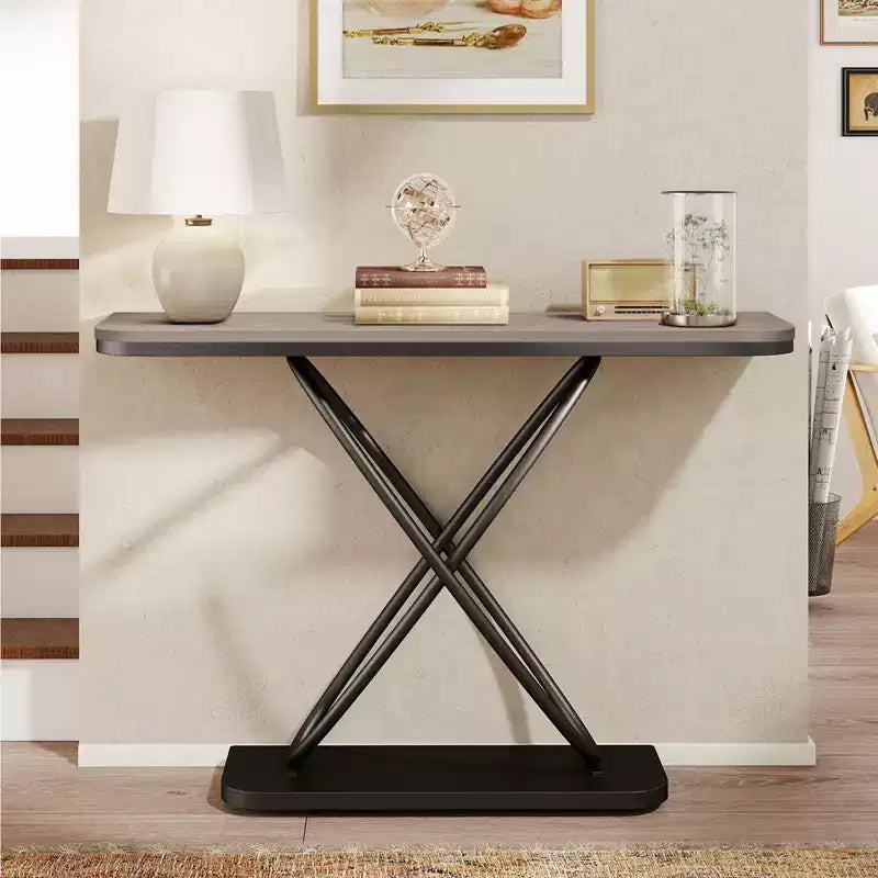 Console de ferme rustique avec cadre en métal noir pour entrée
