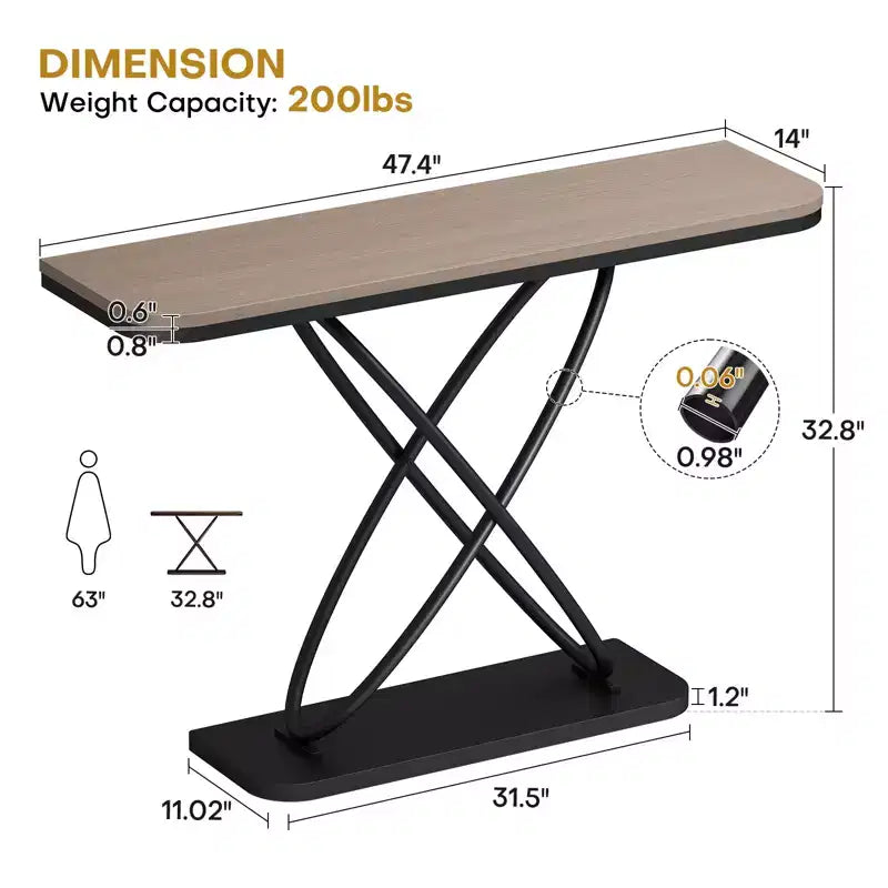 Console de ferme rustique avec cadre en métal noir pour entrée
