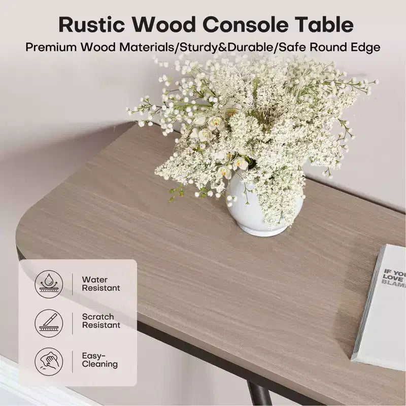 Console de ferme rustique avec cadre en métal noir pour entrée
