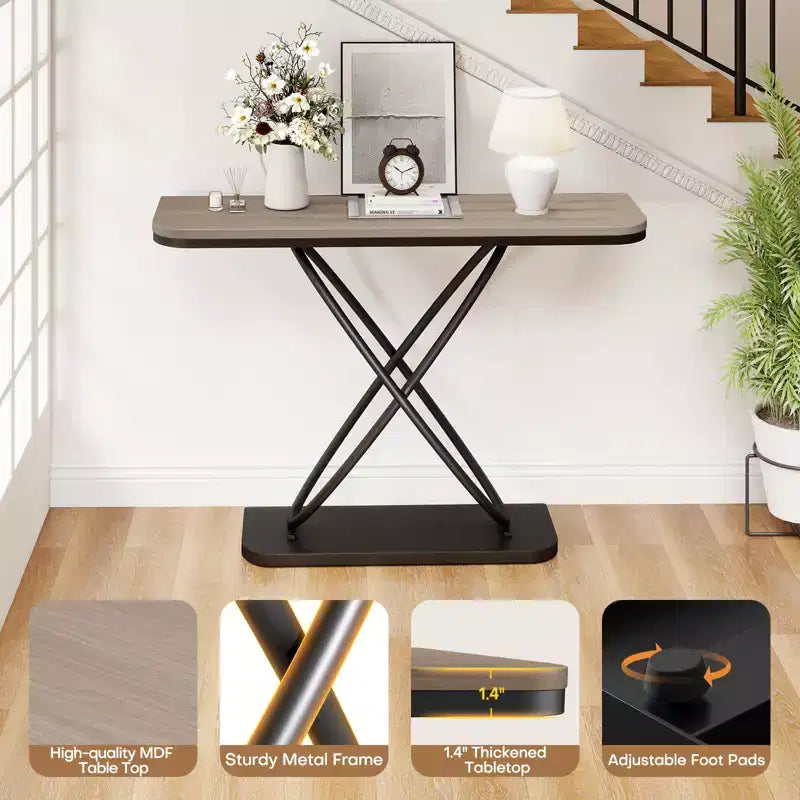 Console de ferme rustique avec cadre en métal noir pour entrée