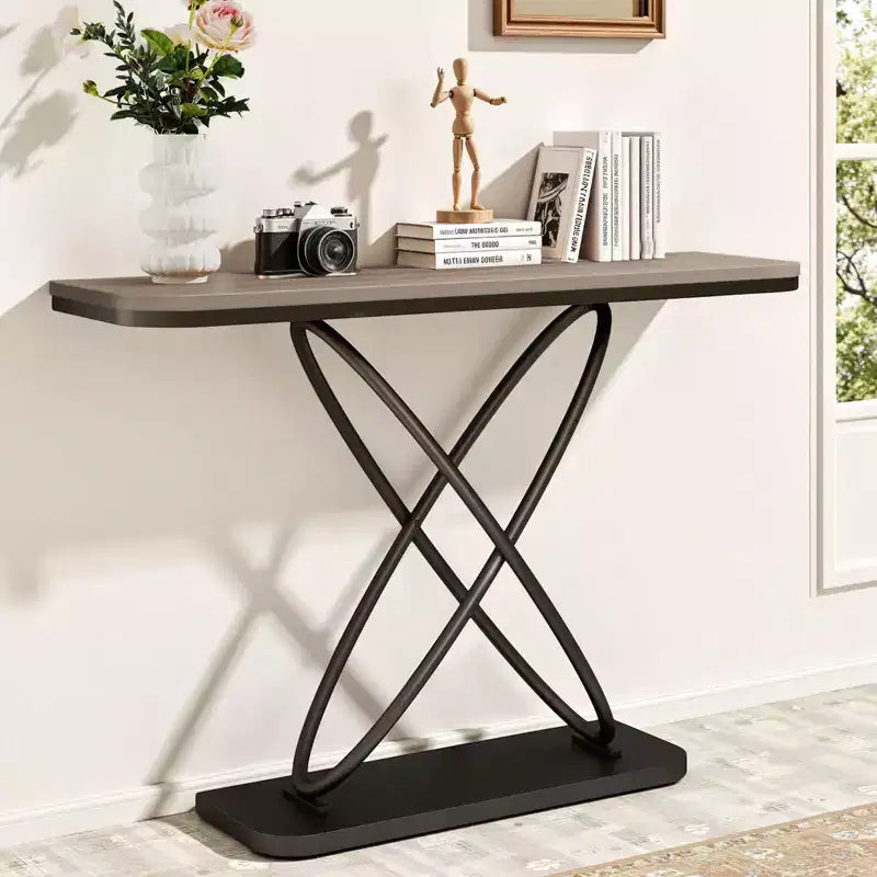 Bekrvio 47.4 Farmhouse Console Table - Rustic Entryway Table with Black Metal Frame | Narrow Sofa Table for Living Room, Hallway, Foyer