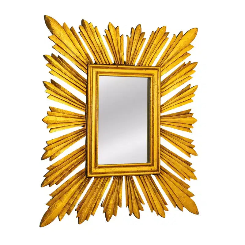 Storied Home Sunburst Rectangular Wall Mirror, Gold
