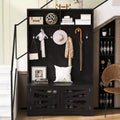 CLIHOME 43.3 Entryway Bench with Coat Rack, 3-in-1 Design Hall Tree with 7 Hooks and Adjustable Shelves