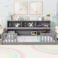 MAYEERTY Twin Floor Bed with Bookcase, Shelves, Guardrails, Gray