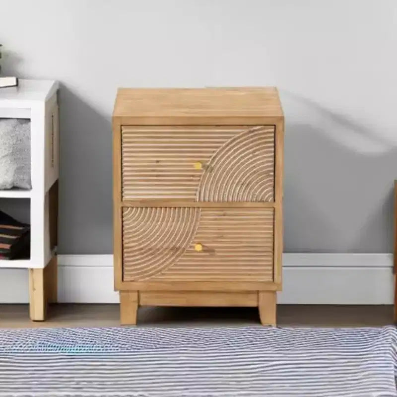 Table de chevet de ferme à 2 tiroirs avec motif d'anneaux en bois faits à la main