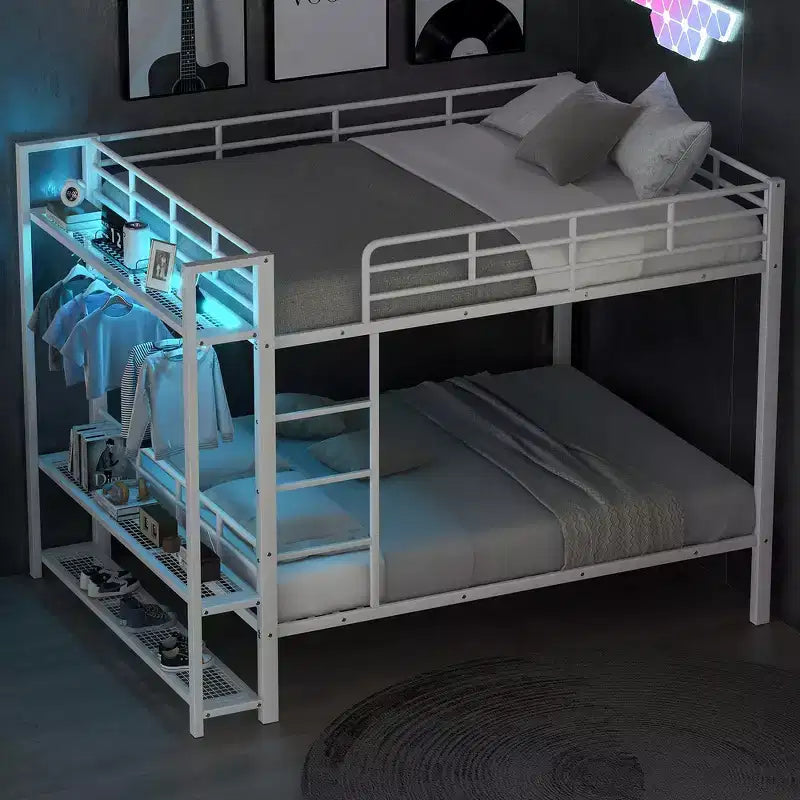Lit superposé en métal pleine taille avec bandes lumineuses LED 7 couleurs