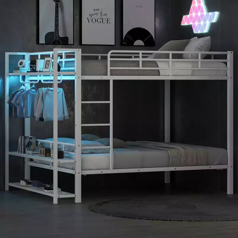 Lit superposé en métal pleine taille avec bandes lumineuses LED 7 couleurs