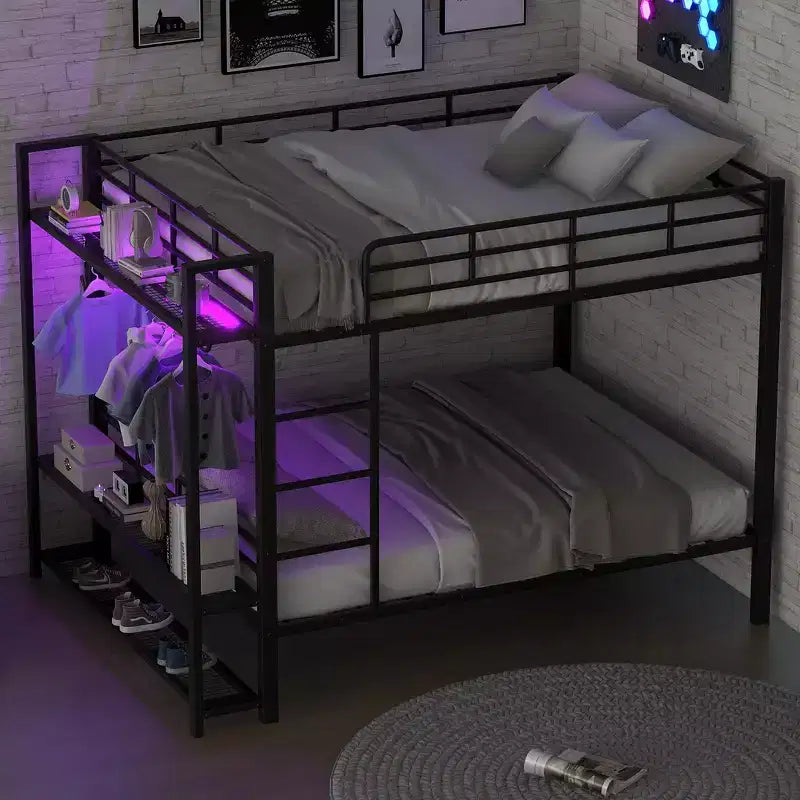 Lit superposé en métal pleine taille avec bandes lumineuses LED 7 couleurs