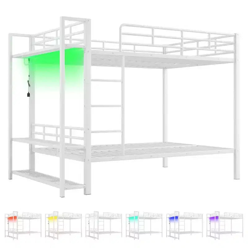 Lit superposé en métal pleine taille avec bandes lumineuses LED 7 couleurs