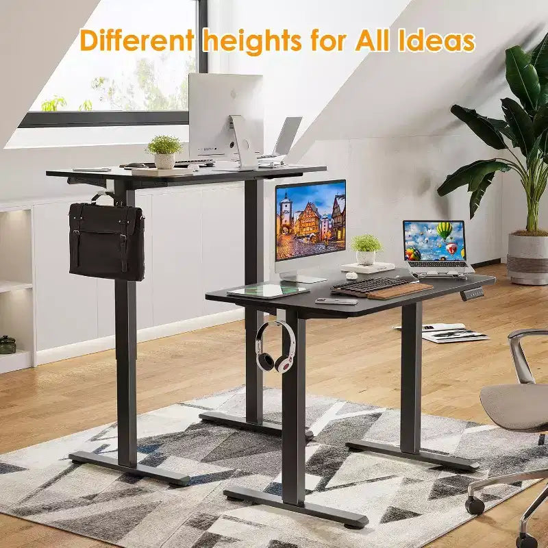 Bureau assis-debout électrique, plateau noir, réglable en hauteur