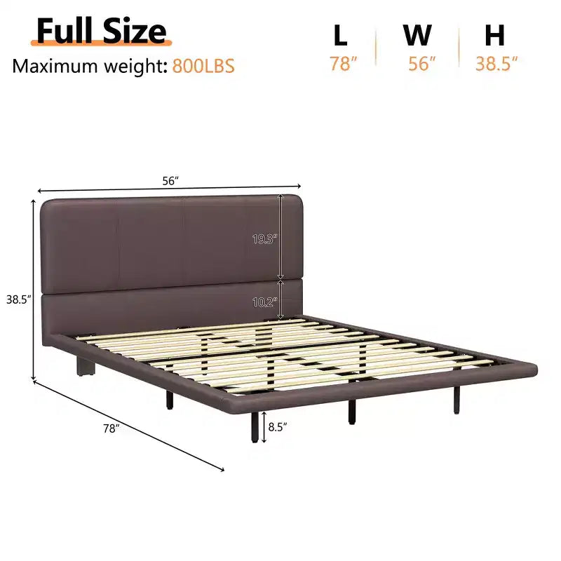 Lit Plateforme Flottant Grand Format avec Lumières LED, Cuir PU, Construction Robuste et Esthétique Moderne