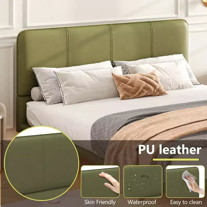 Lit Plateforme Flottant Grand Format avec Lumières LED, Cuir PU, Construction Robuste et Esthétique Moderne