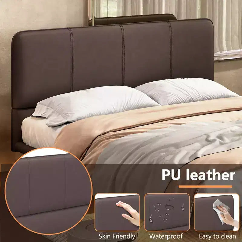 Lit Plateforme Flottant Grand Format avec Lumières LED, Cuir PU, Construction Robuste et Esthétique Moderne