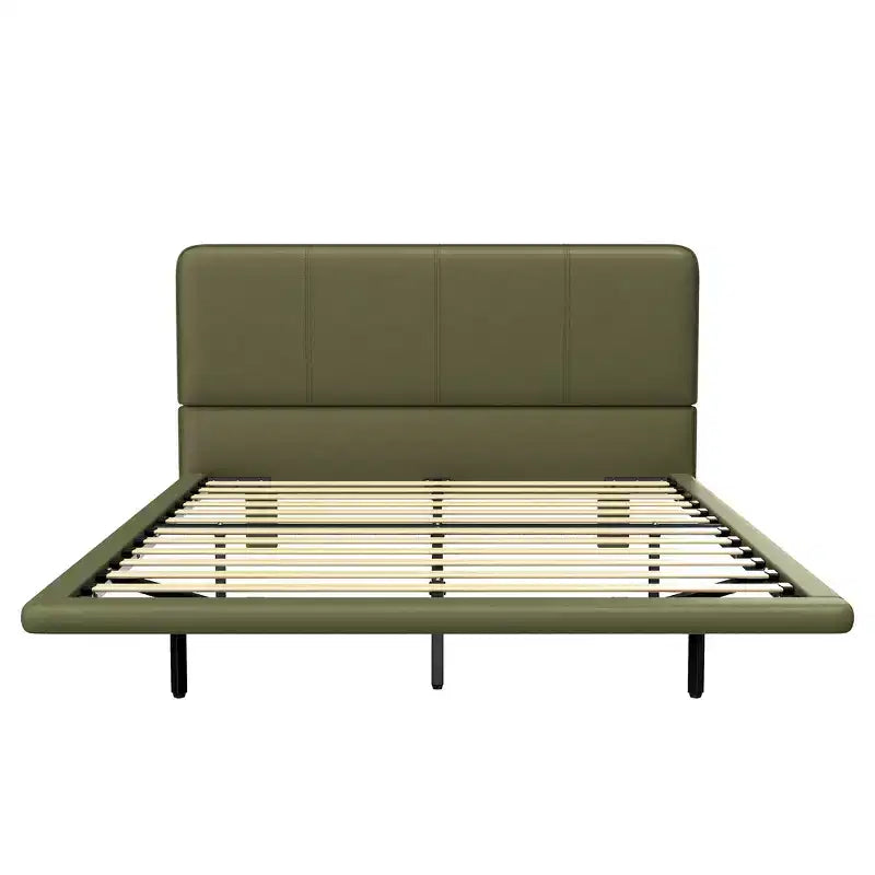 Lit Plateforme Flottant Grand Format avec Lumières LED, Cuir PU, Construction Robuste et Esthétique Moderne
