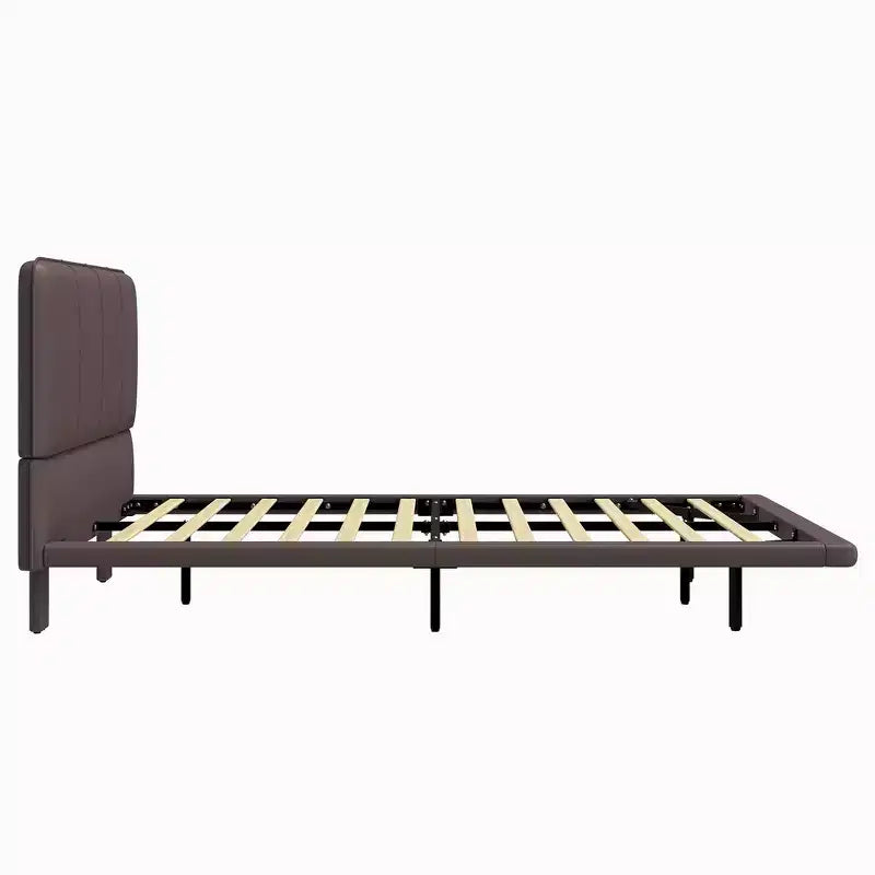Lit Plateforme Flottant Grand Format avec Lumières LED, Cuir PU, Construction Robuste et Esthétique Moderne