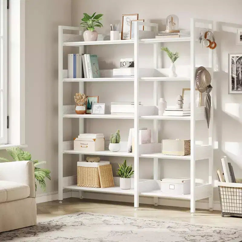 Étagère de rangement et de présentation en L, bibliothèque d'angle convertible à 5 niveaux