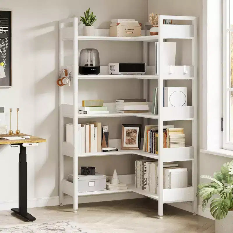 Étagère de rangement et de présentation en L, bibliothèque d'angle convertible à 5 niveaux