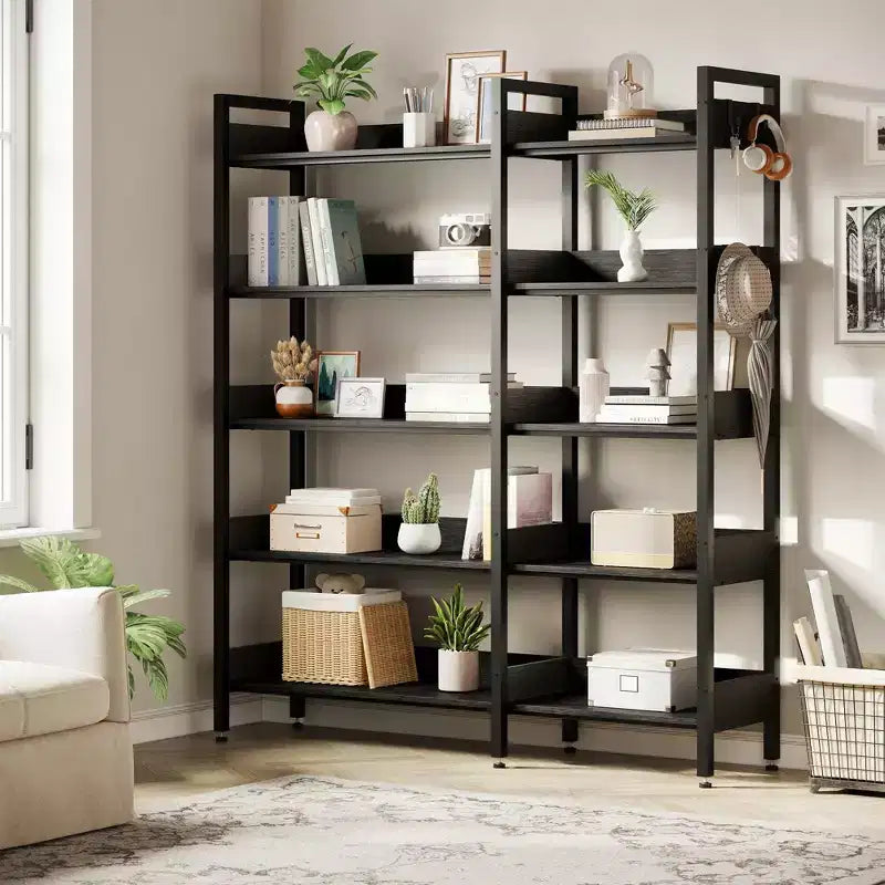 Étagère de rangement et de présentation en L, bibliothèque d'angle convertible à 5 niveaux