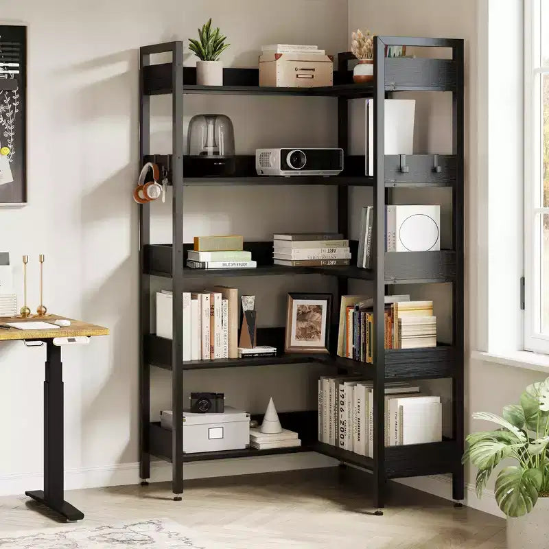 Étagère de rangement et de présentation en L, bibliothèque d'angle convertible à 5 niveaux